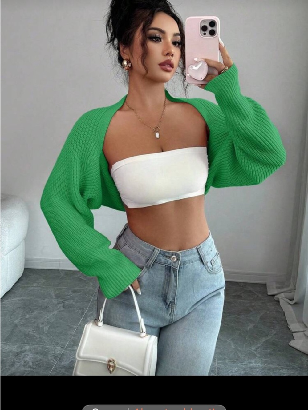 Cropped Open-Front Bolero Cardigan shrug Green